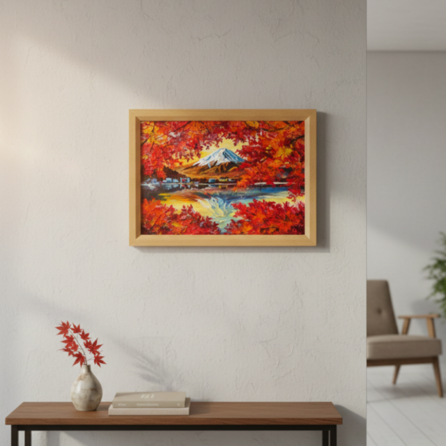 油彩画 原画 絵画「錦秋の富士」秋の風景 インテリア 壁掛け | iichi