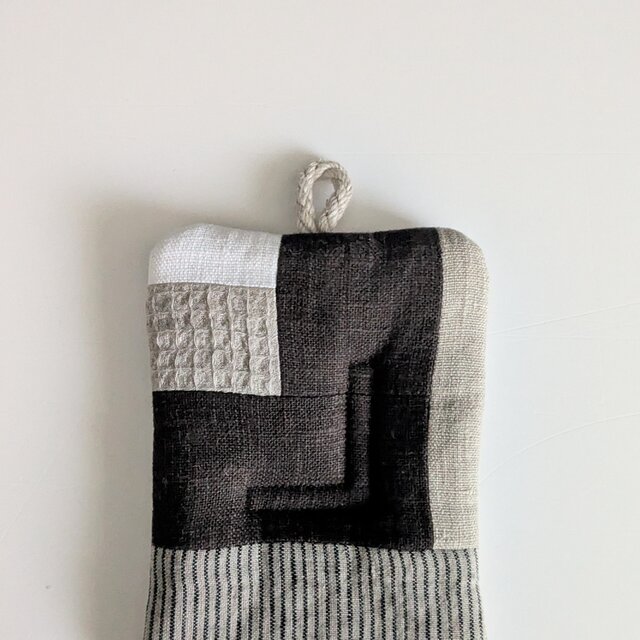 リネンの鍋つかみ/ポットマット ブラウン パッチワーク | iichi 日々の
