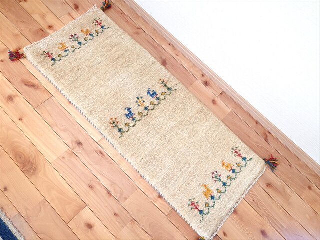 ペルシャ ギャッベ ミニランナー ラグ 113x42㎝ ヤギ 羊 生命の木 花