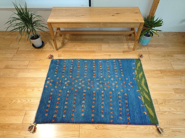 ペルシャ ギャッベ リビング 205×160 青 ラクダ 生命の木 ペルシャ