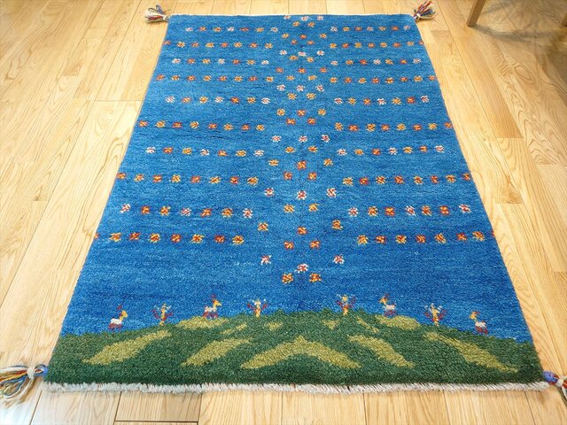 ペルシャ ギャッベ マット大 ラグ 115x82cm 風景 青空 生命の木 RD7269