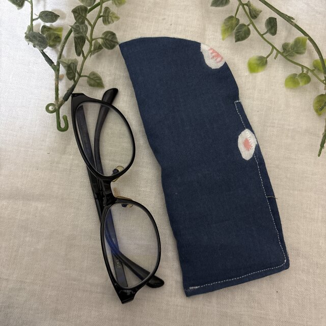 ハンドメイドミナペルホネンメガネケースブルー蝶々普通サイズ | iichi