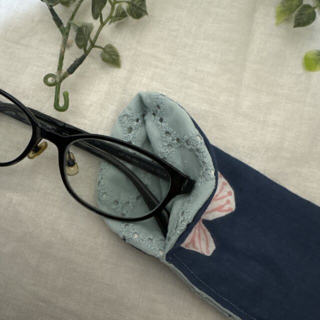 ハンドメイドミナペルホネンメガネケースブルー蝶々普通サイズ | iichi