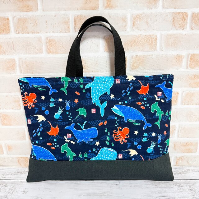 レッスンバッグ＆シューズケース 2点セット 【和柄・水族館☆紺
