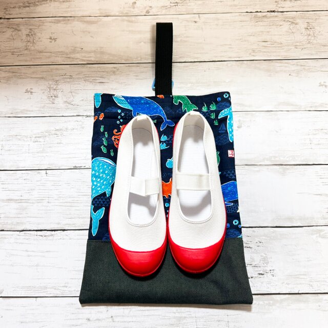 レッスンバッグ＆シューズケース 2点セット 【和柄・水族館☆紺