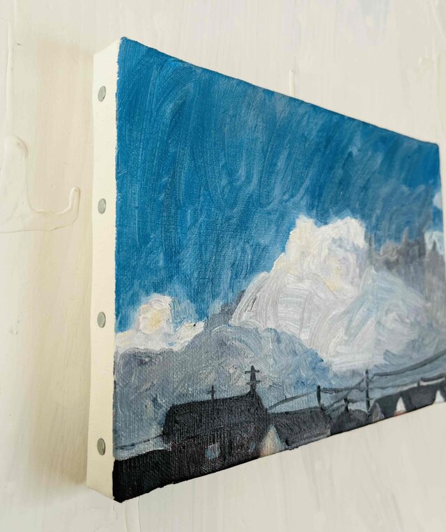 原画 油彩画「朝雲」絵画・アート・キャンバス・サムホールサイズ（16