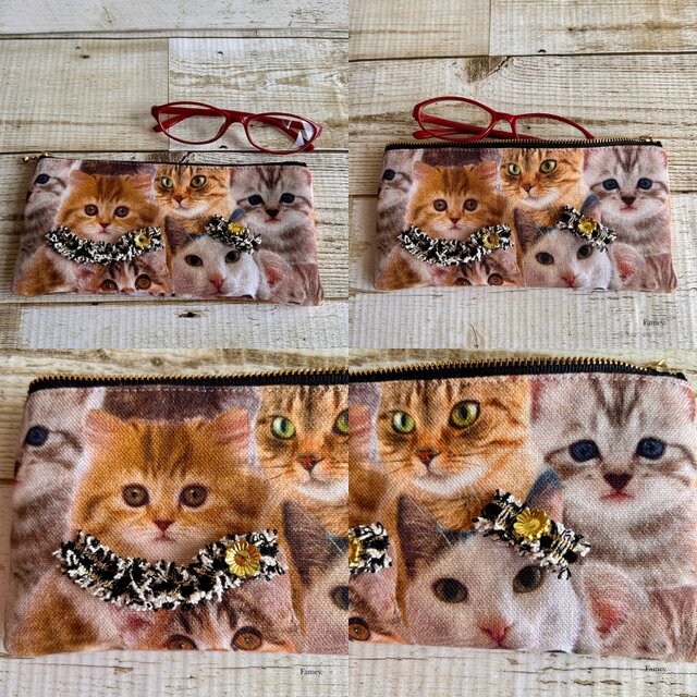 大人かわいい猫ちゃんたちのペンケース メガネケース 小物入れ