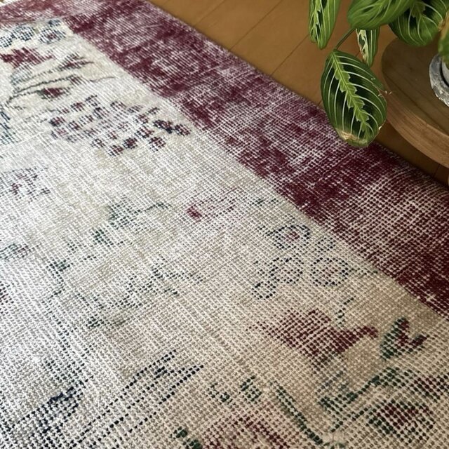 111×207 擦れシャビー 幸せな青い鳥 トルコヴィンテージラグ | iichi