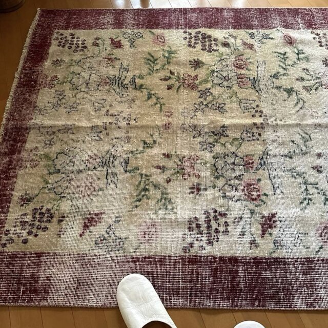 111×207 擦れシャビー 幸せな青い鳥 トルコヴィンテージラグ | iichi