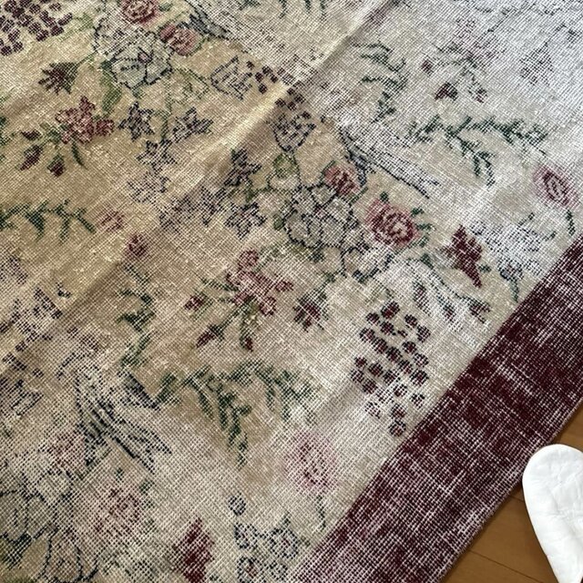 111×207 擦れシャビー 幸せな青い鳥 トルコヴィンテージラグ | iichi