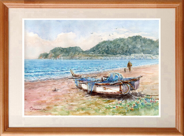 水彩画原画 鎌倉・由比ガ浜海岸風景 ＃717 | iichi 日々の暮らしを