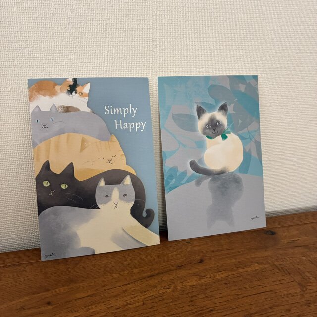猫ちゃんイラスト ポストカード 2枚セット | iichi 日々の暮らしを