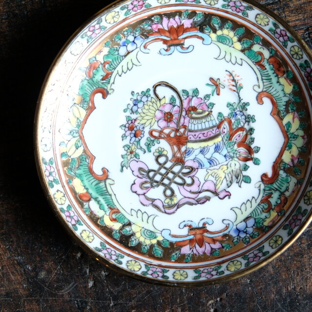 中国アンティーク 廣彩社製 ハンドペイント 金彩 色絵 花鳥図 花瓶