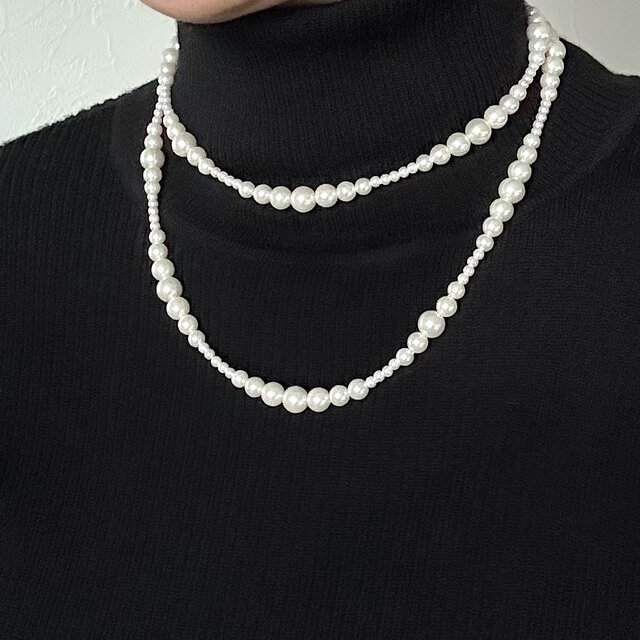 パールのグラデーション ロングネックレス 4way（ステンレス