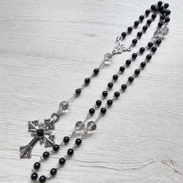 ブラックオニキスの長いロザリオ オニキスのロザリオ | iichi 日々の暮らしを心地よくするハンドメイド
