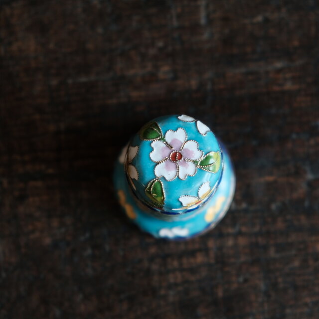水色に草花◇中国七宝焼 小物入れ 楊枝入れ チャイナレトロ シノワズリ