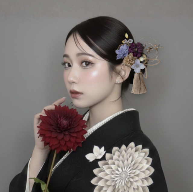 紫×金鈴蘭の髪飾り No.gp18 髪飾り 成人式 卒業式 結婚式 成人式髪飾り