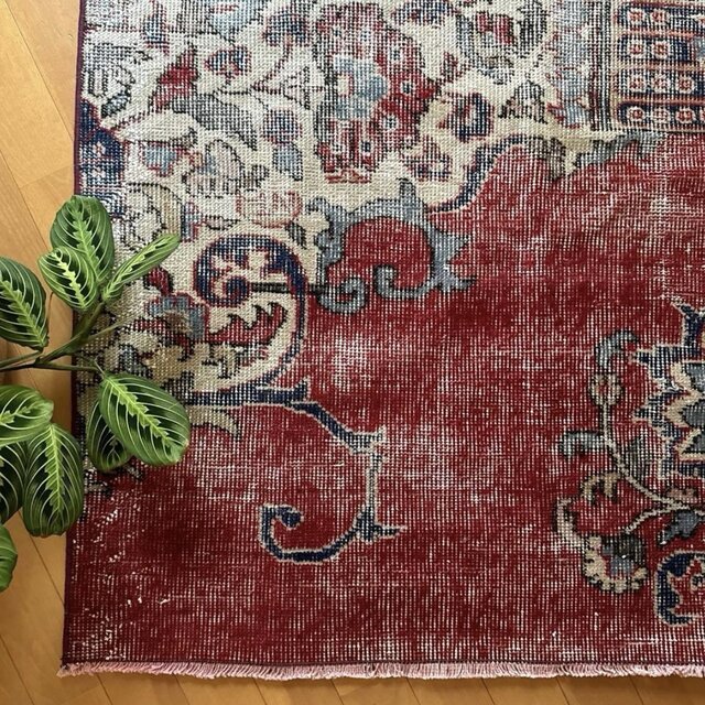 78×115アンティークレッド ボタニカル トルコヴィンテージラグ | iichi