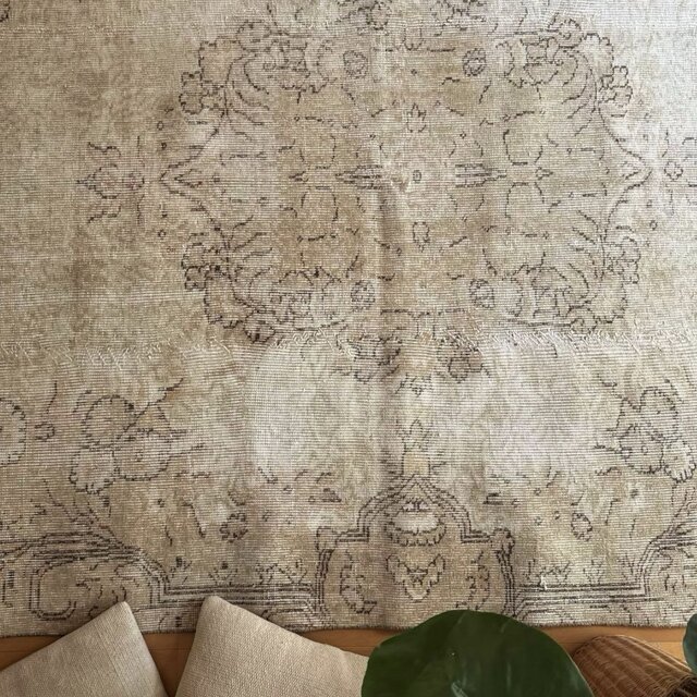 超大判150×277ナチュラルベージュ メダリオン トルコヴィンテージラグ