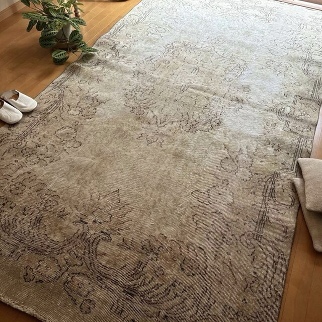 超大判150×277ナチュラルベージュ メダリオン トルコヴィンテージラグ