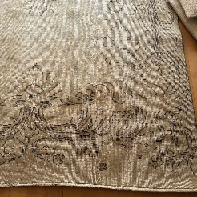 超大判150×277ナチュラルベージュ メダリオン トルコヴィンテージラグ