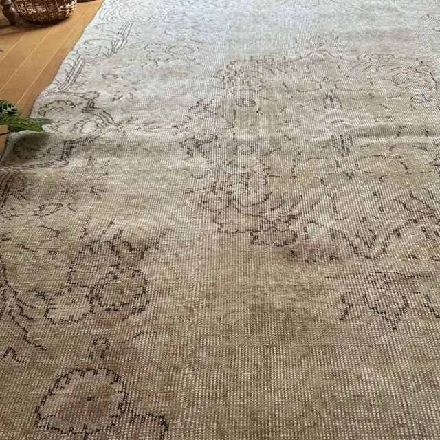 超大判150×277ナチュラルベージュ メダリオン トルコヴィンテージラグ
