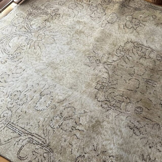 超大判150×277ナチュラルベージュ メダリオン トルコヴィンテージラグ