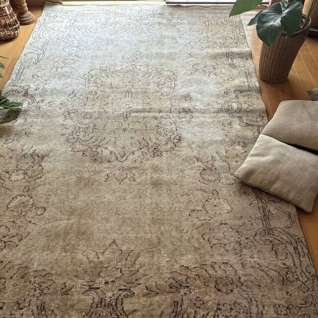 超大判165×286 メダリオン グレージュ ボタニカル トルコヴィンテージ