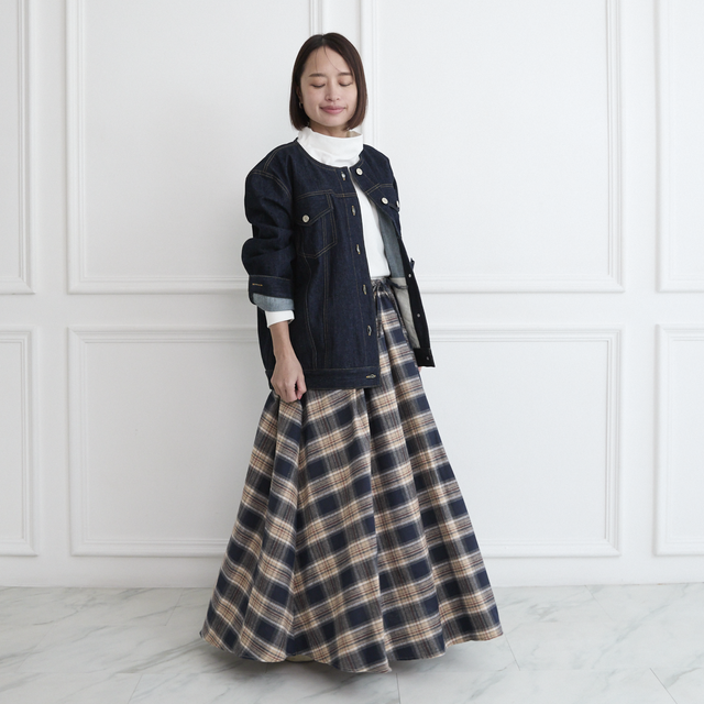 ✨丈調整できる】春まで◎肌触りの良いチェック柄 ウエストゴム フレア