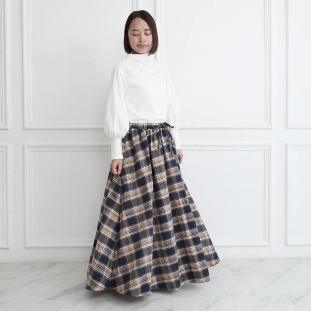 ✨丈調整できる】春まで◎肌触りの良いチェック柄 ウエストゴム フレア