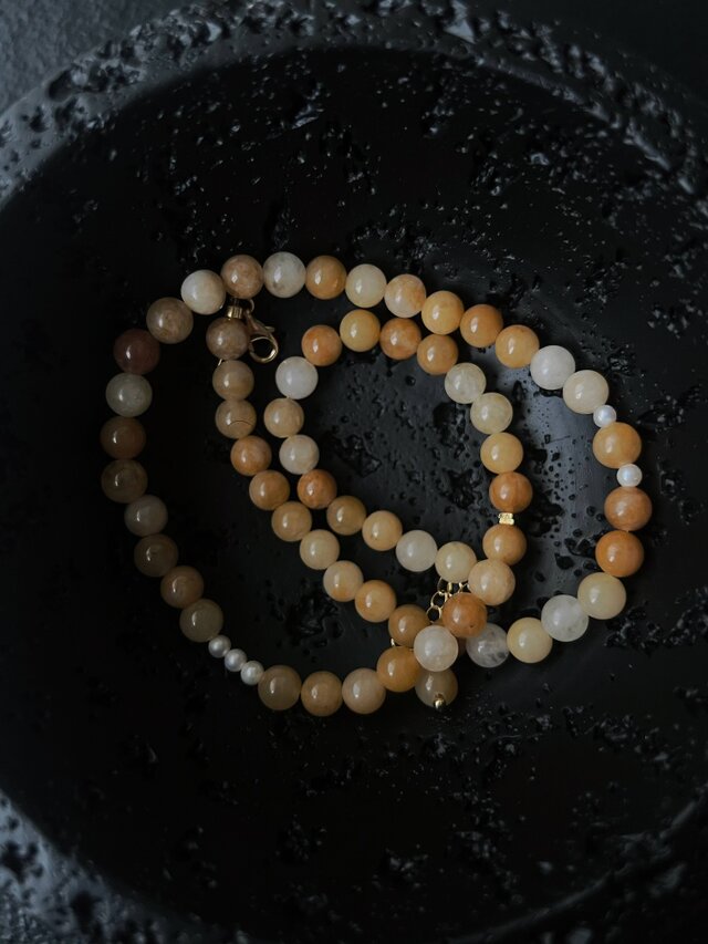 Freyaイエローアベンチュリンネックレス｜6mm天然石×淡水パール｜K18