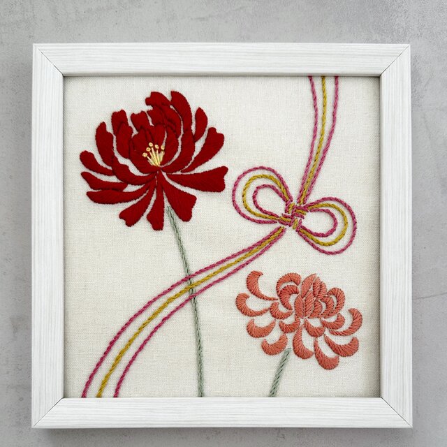 付下げ 総相良刺繍 御所車に花模様 松 積紅色 縮緬 しつけ糸 K-4088