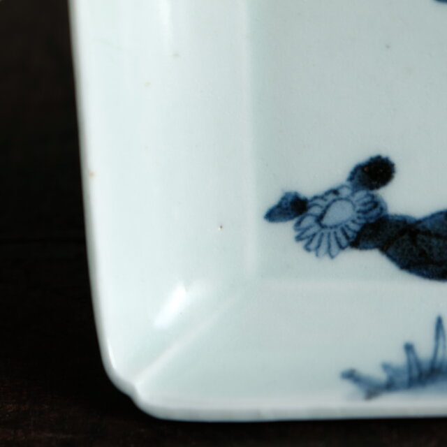 成化年製◇古伊万里 花文染付長方皿 刺身皿 骨董・antiques 古民家 古