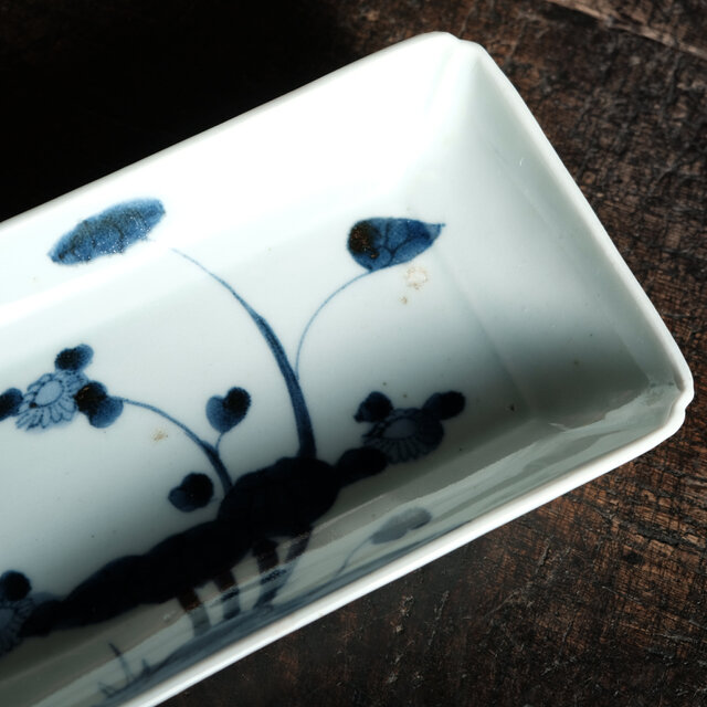成化年製◇古伊万里 花文染付長方皿 刺身皿 骨董・antiques 古民家 古