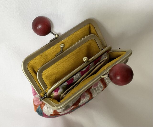 輸入生地 カラフル 大きめ木玉親子がま口ミニ財布 | iichi 日々の