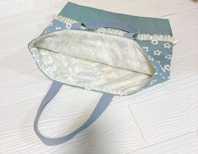 レース付きレッスンバック☆入園入学♪花柄♪くすみブルー | iichi