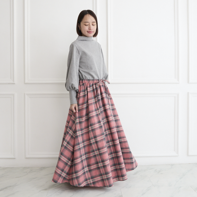 ✨丈調整できる】春まで◎肌触りの良いチェック柄 ウエストゴム フレア