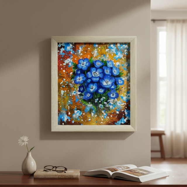 絵　絵画　油絵　油彩　モダン　アート　雑貨 インテリア　コレクター　社会　風刺画 一点もの】癒やしの油絵 【ネモフィラ】 ｜油彩画 絵画 インテリア雑貨