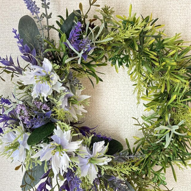 ラベンダーとニゲラのデザインリース LNwr-05 ドアリース | iichi 日々