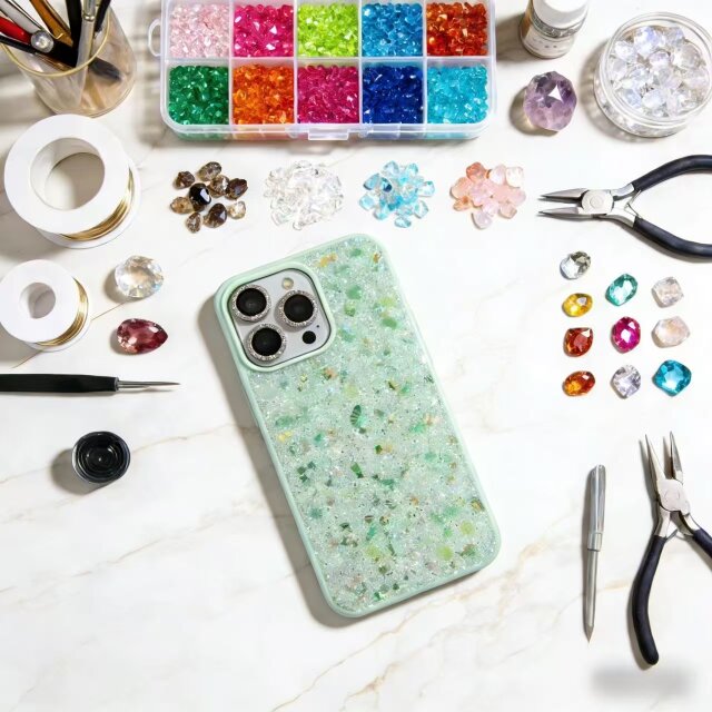 デコデン デコ電 ラインストーン スマホケース｜抽象アート・立体質感