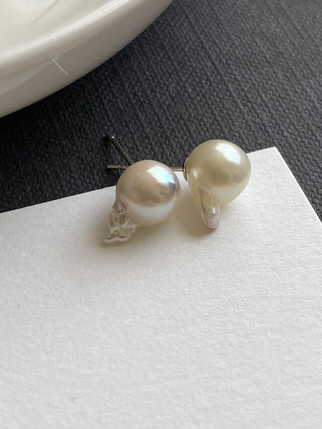 Sv 羽根パールアコヤバロックパールピアス バロックドロップタドポール