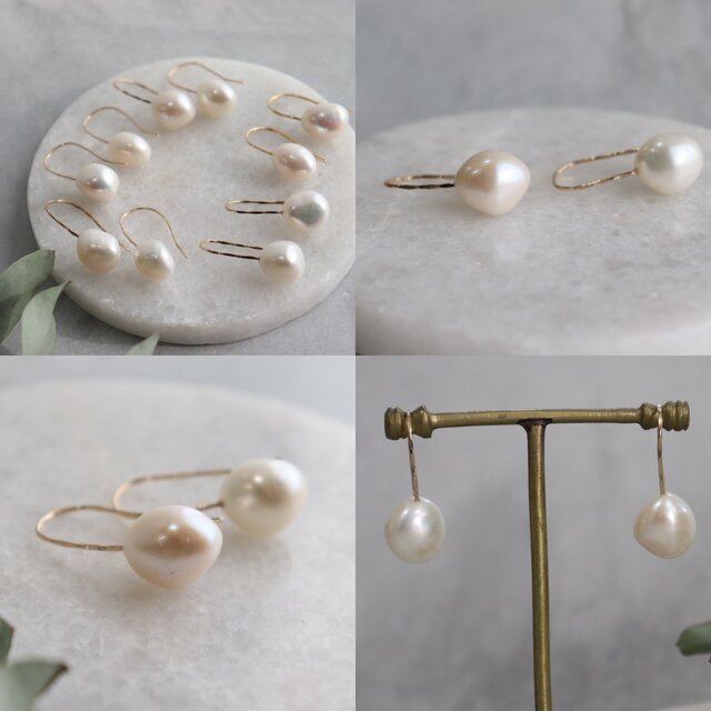 14kgf/k10YG》大粒淡水パールフックピアス〜belle larms | iichi 日々