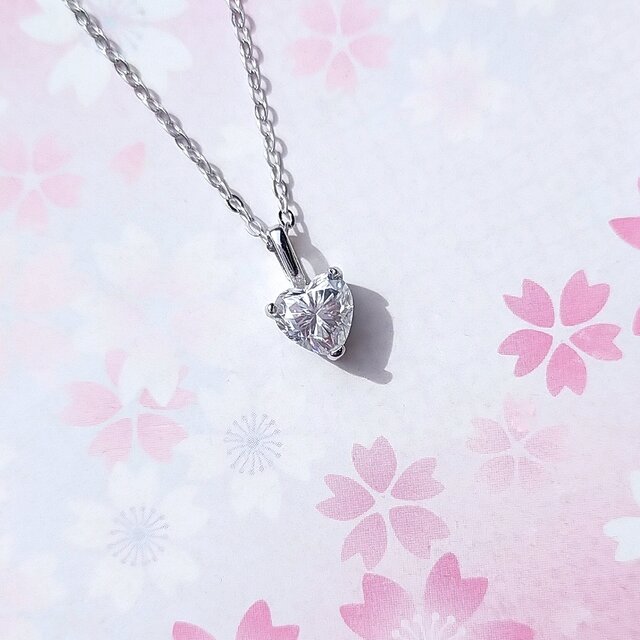 送料無料 美麗 silver925 ハート モアサナイト 一粒ネックレス | iichi