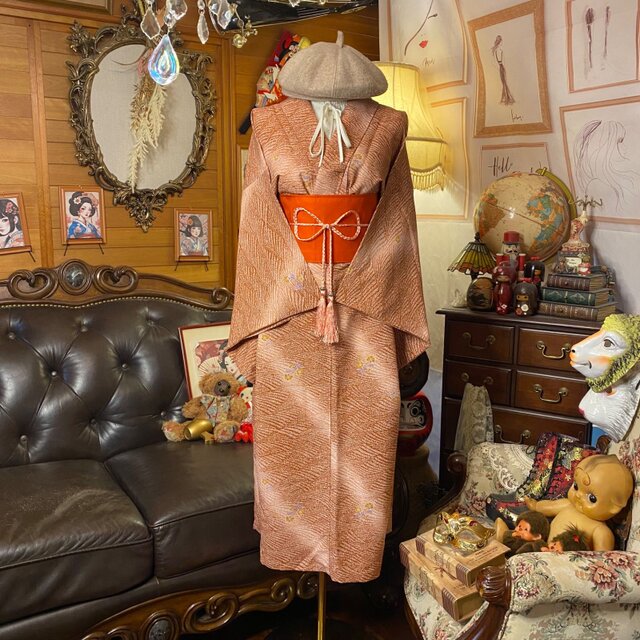 着物リメイク セミロング ワンピース／ドレス／洗える化繊 帯 和洋折衷