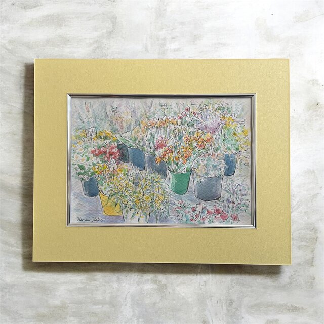 春を告げる店先(水彩画原画、額付き、フランス、パリ) | iichi 日々の