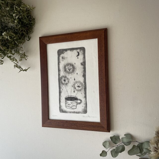 紙版画 ドライポイント『ゆたゆた。』【額入り】 | iichi 日々の暮らし