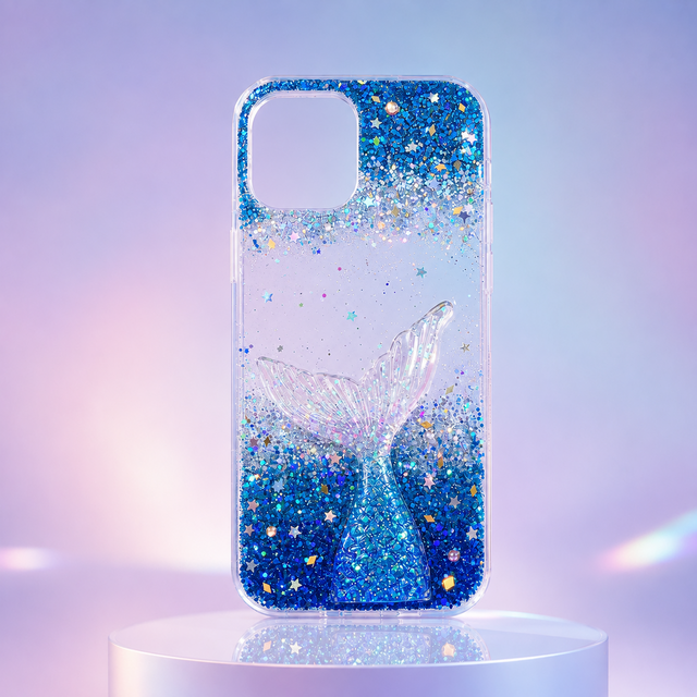 海色グリッターのマーメイドテールスマホケース｜iPhone・Android対応