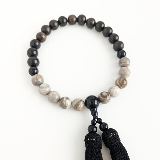 男性用/主玉12mm】ジャスパーと黒檀・バイカラーの数珠・略式念珠/正絹