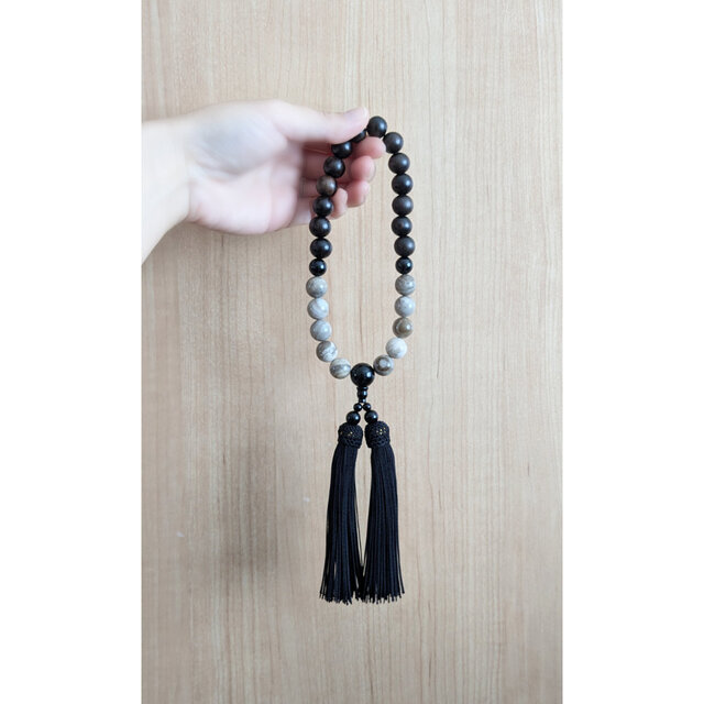 男性用/主玉12mm】ジャスパーと黒檀・バイカラーの数珠・略式念珠/正絹