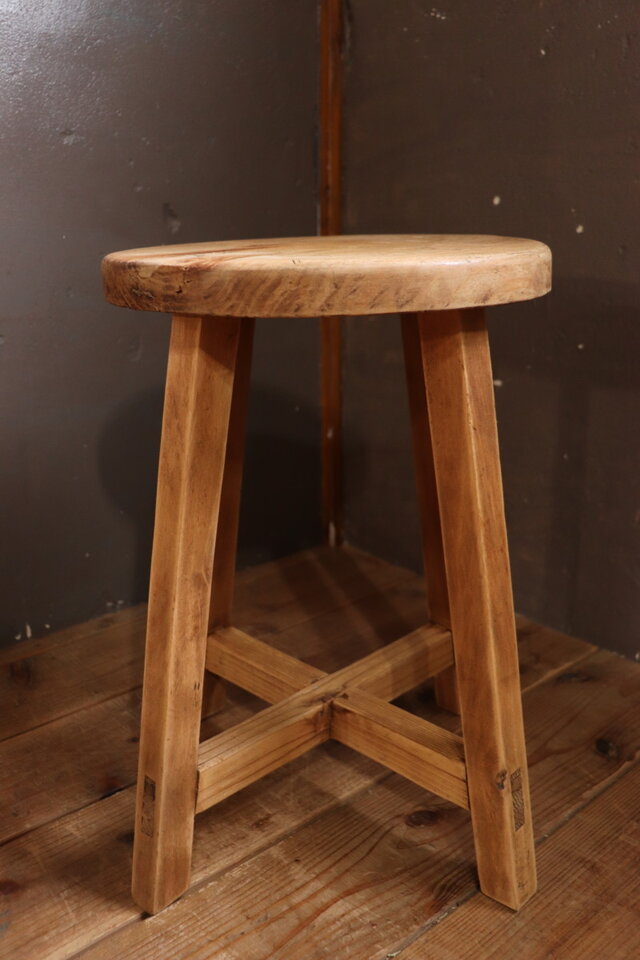 №120 木製丸椅子 スツール アンティーク家具 インテリア イス 55462